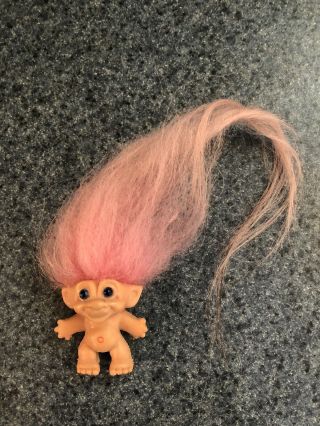 Vintage Mini Troll Doll Pencil Topper She 1964 Pink Hair