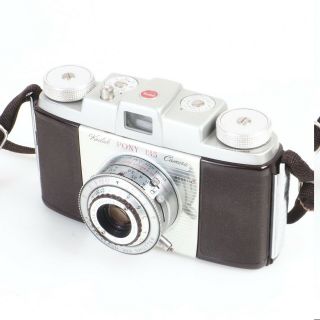 ^ Vintage Kodak Pony 135 Camera W/ Pony Leather Field Case [works Ex,  ]