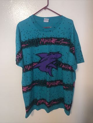 Vintage Maui And Sons All Over Print Shark Single Stitch T - Shirt Xl 80s 90s