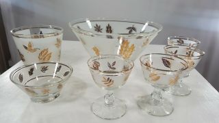 Vintage Libbey Frosted Gold Foliage Leaf Chip/dip Ice Parfait 7pc Set Stunning
