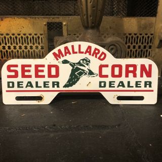 Vintage Mallard Seed Corn Dealer Metal License Plate Topper Sign