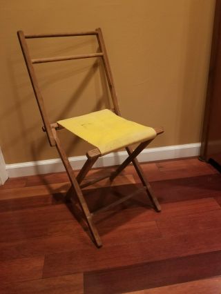 Vintage Folding Camp Stool Chair Wood Canvas Camping Fishing Portable
