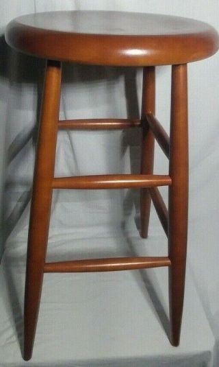 Vtg - Backless Counter Bar Stool Solid Wood With Round Legs.  29in H
