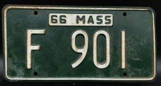 Vintage 1966 Massachusetts Green And White License Plate Tag F 901