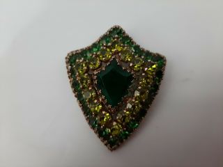 Vintage Weiss Signed Green Rhinestone Brooch Pin Rare Estate Find -