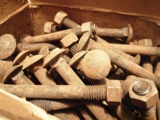 Vulcan Box 46 Vintage Al Round Head Square Nuts Carriage Bolts 3/8 3 1/2