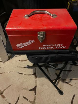 Vintage Milwaukee Tool Box Heavy Duty Electric Tool Red Metal Storage Case