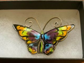 Vintage David Andersen Butterfly Brooch Sterling 925 Norway,  Vibrant Multi Color