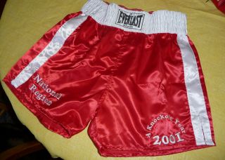 vtg EVERLAST red Satin Boxing Trunks Shorts & 14oz gloves USA 2001 Nat ' l Region 2