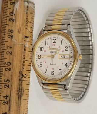 Vintage Mens SEIKO 7N43 - 8A39 Railroad Approved 2 - Tone Watch Day Date 3