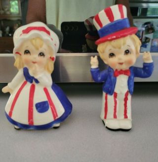 Vintage Lefton Uncle Sam & Betsy Ross Figures Patriotic 4th Of July