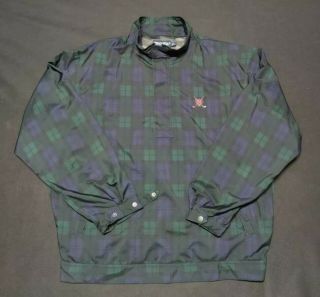 Vintage Polo Ralph Lauren Green Blue Plaid Cotton Windbreaker Golf Jacket Large