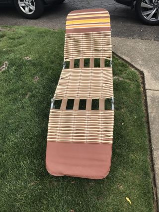 Aluminum Vintage Folding " Vinyl Tube " Lawn Lounge Beach Deck Chair Brown