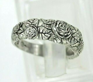925 Sterling Silver Roses Flower Ring 4.  5 Gram Size 7 Designer Signed Vintage