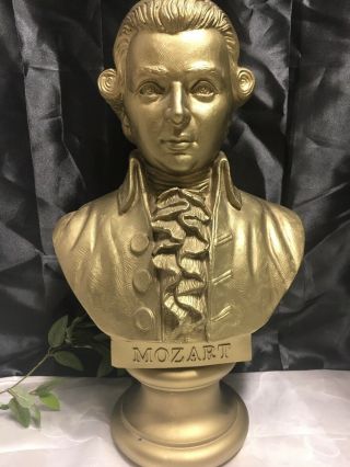 Vintage 1968 Mozart Belwin Gold Resin Bust Figure Elegant Sculpture Statue 12”