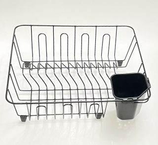 Vtg Rubbermaid Coated Wire Dish Drainer Drying Rack Midcentury W/utensil Cup