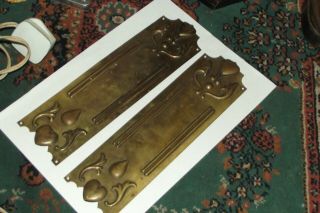 Two Reclaimed Antique Brass Art Nouveau Finger Plates Door Furniture