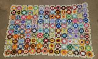 Vtg Granny Square Afghan Crochet Throw Blanket Roseanne 72 X 48 Handmade