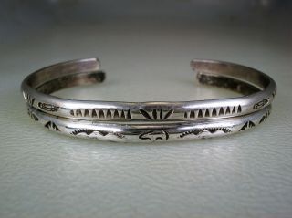2 Vintage Navajo Stamped Sterling Silver Guard Bracelets Signed M