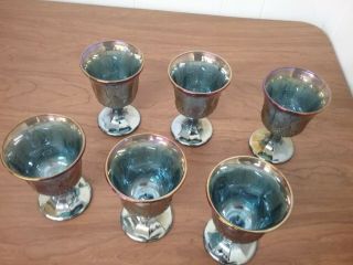 6 Vintage Indiana Iridescent Blue Harvest Depression Carnival Glass Goblets