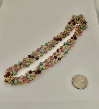 Vintage Mid Century Pastel Colored Glass Bead Flapper Strand Necklace 54”
