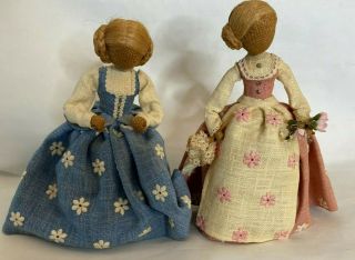 German Rupfen Puppen Burlap Dolls Set 2 Vintage Handmade Alpine Folk Art Braids