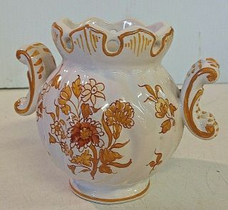 Vintage Tiffany Pottery Faience Tin Glaze France Vase Hand Painted 1496 Ochre