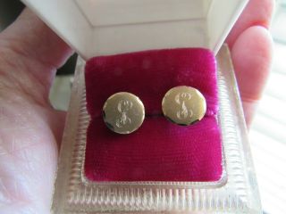 Vintage Disc Initial " G " 14k Gold Stud Earrings Awesome