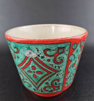 Ü - Keramik Übertopf Pottery Planter Vintage Design Uebelacker Ceramics Rot Grün