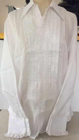 Vintage After Six Mens White Ruffle Tuxedo Shirt Size 15 1/2 X 33