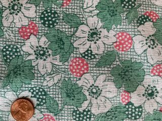 One Vintage Feedsack Green & White Flowers Polka Dots On Grid 37x50 Pristine