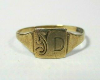 Vintage Yellow Gold Signet Ring Hallmarked 9ct Jhw Yellow Gold Ring Size M
