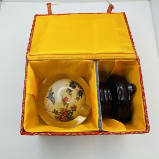 Vintage Signed Chinese Reverse Hand Painted Glass Sphere Ball On Rotating Stand