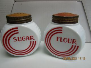 Vintage Milk Glass Flour And Sugar Shakers - 1940s ? -