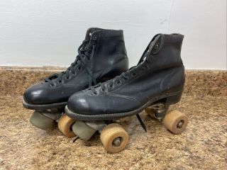 Vintage Chicago Hyde Black Ankle Ltytle Roller Skates Sz6 Wood Wheels
