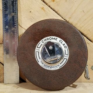 Lufkin Chrome Clad Steel Tape 100 Ft.  Usa Vintage Leather Swanky Barn