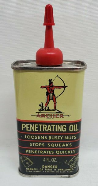 Vintage Archer Penetrating Oil Tin Can 4 Oz.  Oiler Archer Petroleum Corp Empty