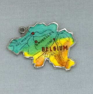 Vtg Sterling Silver Enamel Belgium Map Charm Colorful Travel Souvenir Scarce Reu