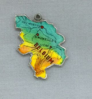 Vtg Sterling Silver Enamel Belgium Map Charm Colorful Travel Souvenir Scarce REU 2