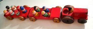 Antique/vintage wooden toy tractor,  trailer and a car with 11 removable figures 2