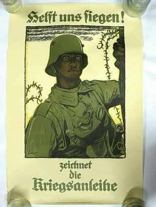 Vintage German War Propaganda Poster Helft Uns Liegen Zeichnet Die Kriegsanleihe