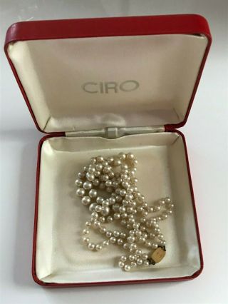 Vintage Double Strand Ciro Faux Pearls 9 Carat Yellow Gold Clasp Boxed