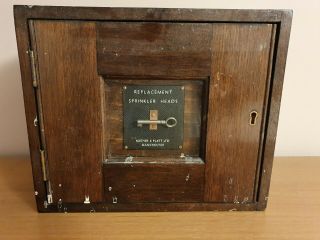 Vintage Mather & Platt Replacement Sprinkler Head Wooden Cabinet Box & Key