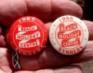 Two Vintage Holiday Camp Badges - 1965 & 1966 Synners Beach Holiday Centre