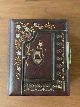 Vintage Victorian Leather Tooled Embossed Photograph Album With Clasp.  Complete.