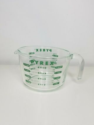 Pyrex Clear Glass Green 4 Cup 1 Quart Measuring Cup Vintage Kitchen Utensil Usa