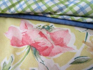 Vintage Laura Ashley Yellow And Blue Reversible Floral Rose Twin Comforter Quilt