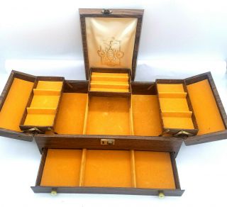 Mele Vintage Wood Jewelry Box 2 Drawers Accordion Compartments On Top Chest