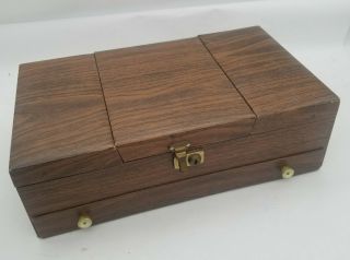 MELE Vintage Wood Jewelry Box 2 Drawers Accordion Compartments on Top Chest 2