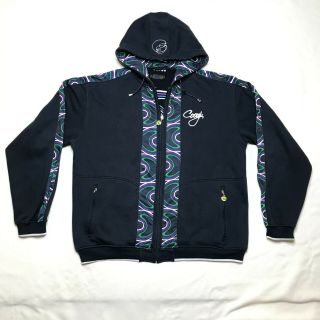 Coogi Fleece Hoodie Jacket Mens Xl Black Full Zip Embroidered Vintage